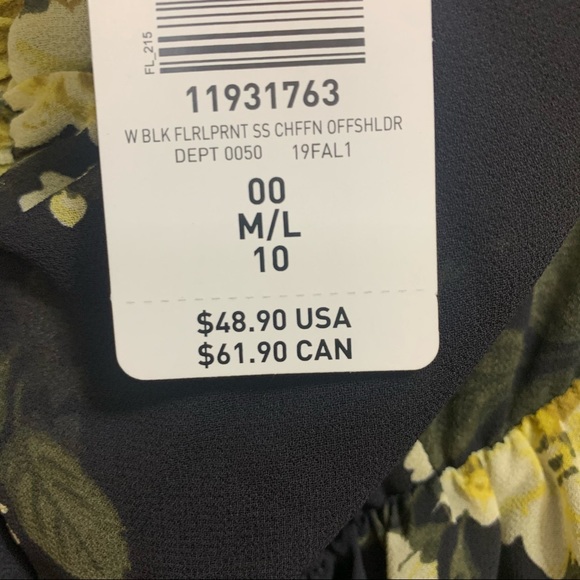 Torrid Black Floral Short Sleeve Chiffon Off Shoulder Blouse Too 00 M/L 10 New - Picture 3 of 3